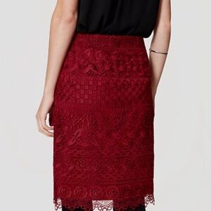 EUC Loft Burgundy Lace Eyelet Skirt Size Petite Size 12